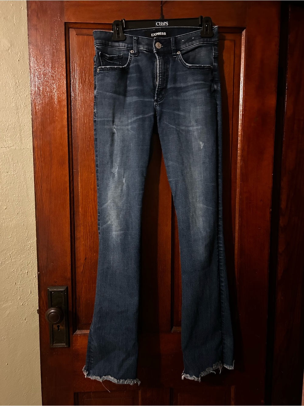 Express Barely Boot High Rise Denim Jeans in Dark Blue